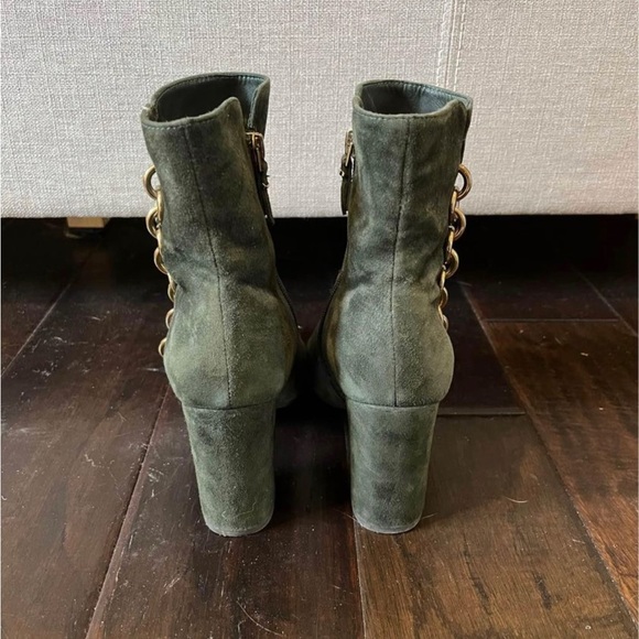 Green Suede Ankle Boots with gold detailing - Picture 2 of 5